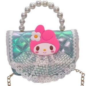 My Melody Green and White Pearl Quilted Handle Crossbody Handbag